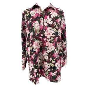 Lands End Women's Pink Floral Half Button Tunic Shirt Size 16